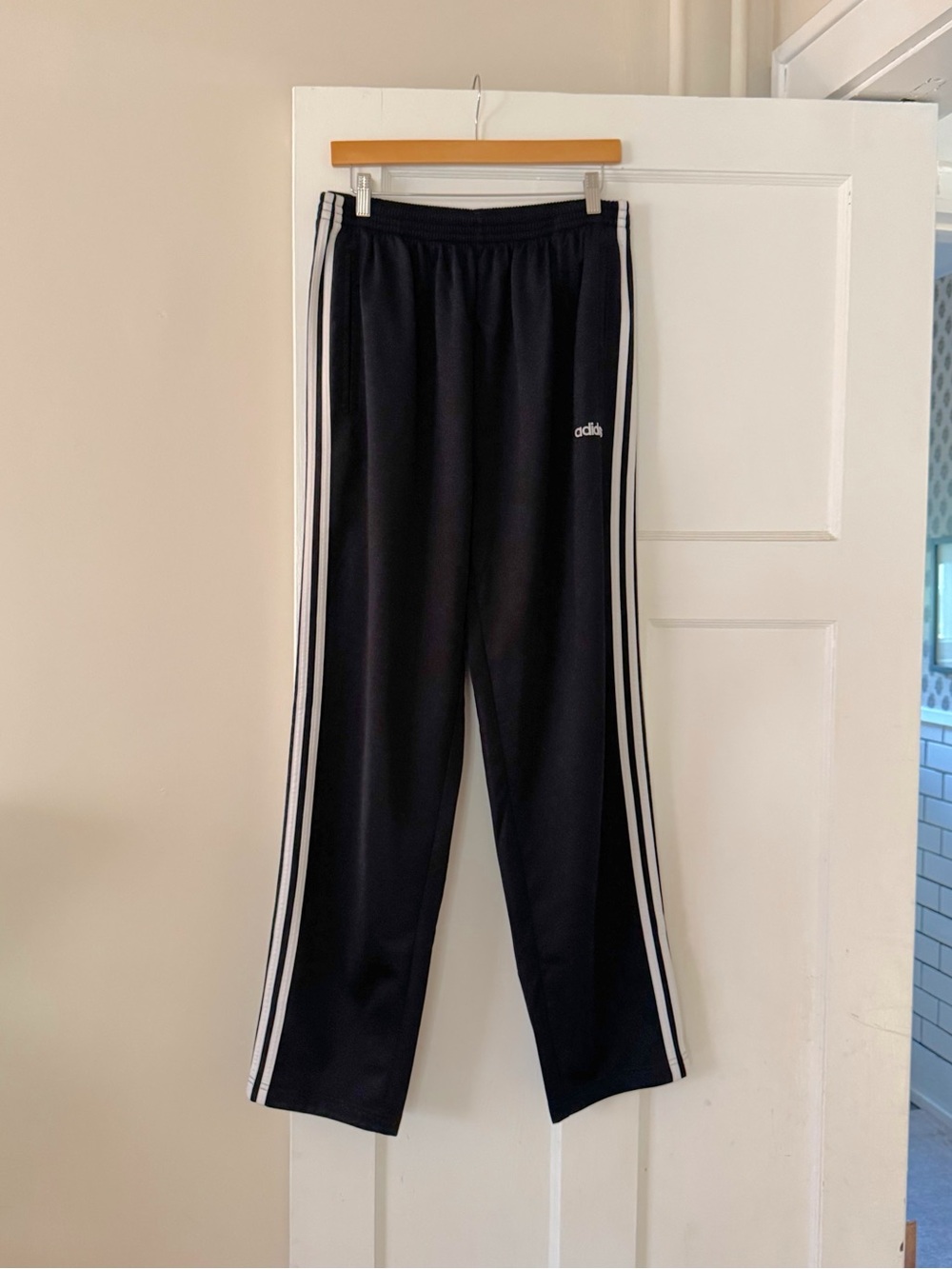 ADIDAS Classic Black White Side Snap Athletic Athleisure Track Pants XL